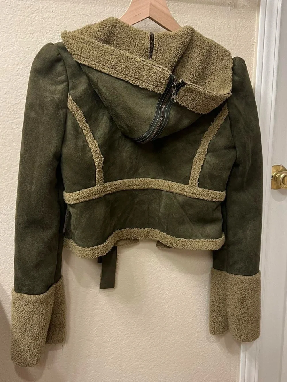 Olive Shearling-Trim Women's Teddy Jacket